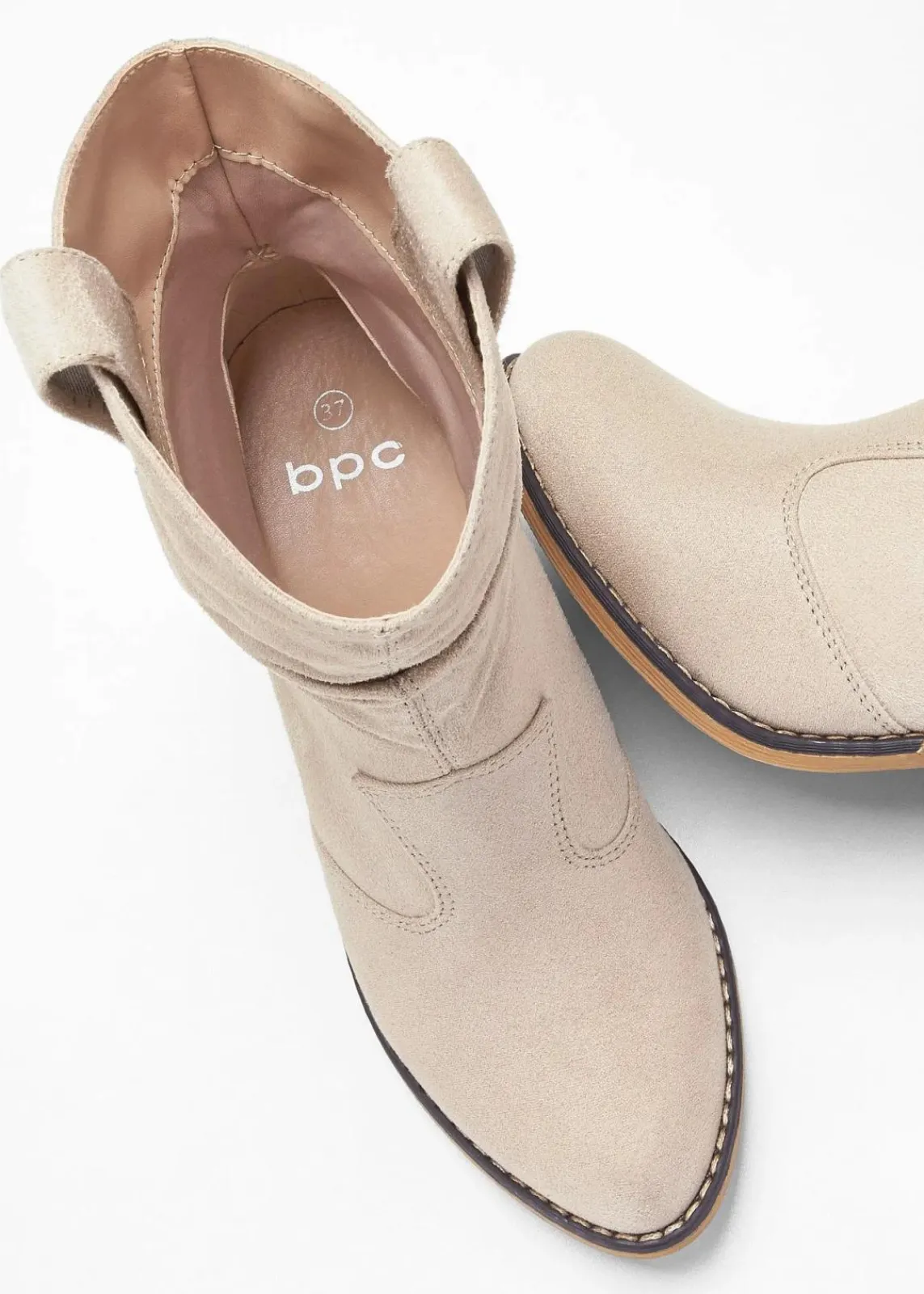 bonprix Schuhe & Accessoires In Spezialgrößen·Schuhe In Übergröße|Stiefeletten^Cowboy-Boots mit Raffung beige