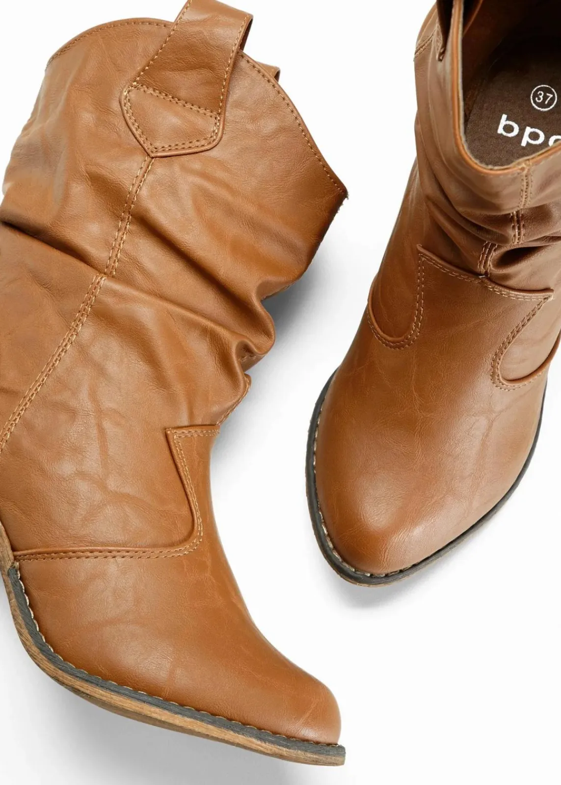 bonprix Stiefeletten|Schuhe & Accessoires In Spezialgrößen·Schuhe In Übergröße^Cowboy-Boots mit Raffung cognac