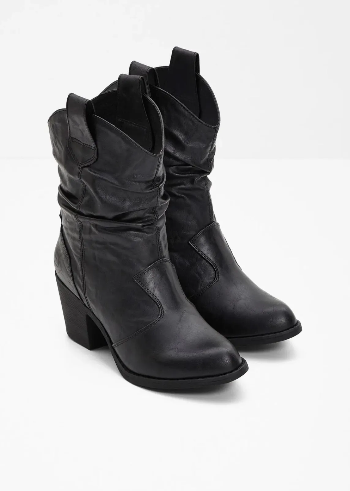 bonprix Schuhe & Accessoires In Spezialgrößen·Schuhe In Übergröße|Stiefeletten^Cowboy-Boots mit Raffung schwarz