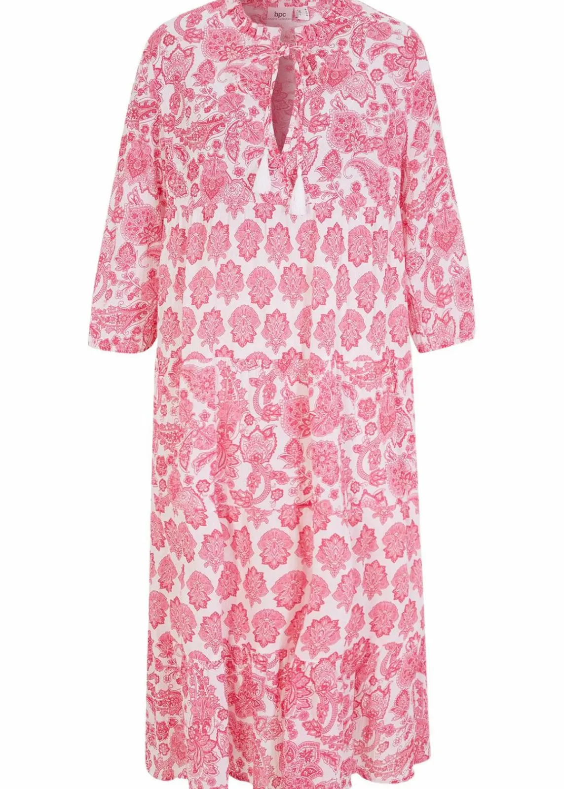 bonprix Bekleidung·Pullover & Strickjacken|Kleider^Crincle-Web-Baumwollmidikleid mit Taschen und 3/4- Arm weiß/rosa/pinklady paisley