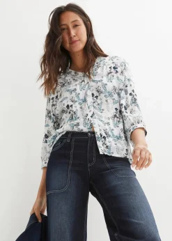 bonprix Bekleidung·Jacken & Mäntel|Blusen & Tuniken^Crinkle-Bluse aus fließender Viskose wollweiß geblümt