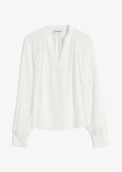 bonprix Bekleidung·Jacken & Mäntel|Blusen & Tuniken^Crinkle-Bluse mit Lurex weiß gestreift