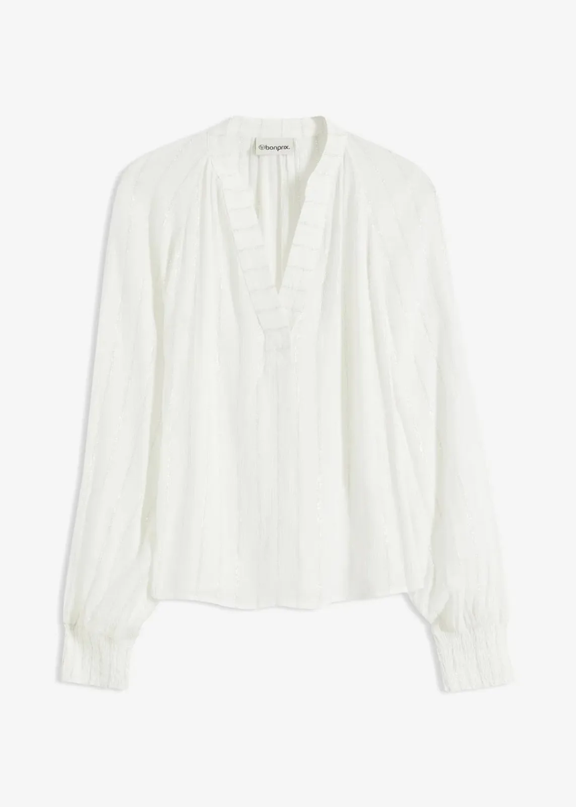 bonprix Bekleidung·Jacken & Mäntel|Blusen & Tuniken^Crinkle-Bluse mit Lurex weiß gestreift