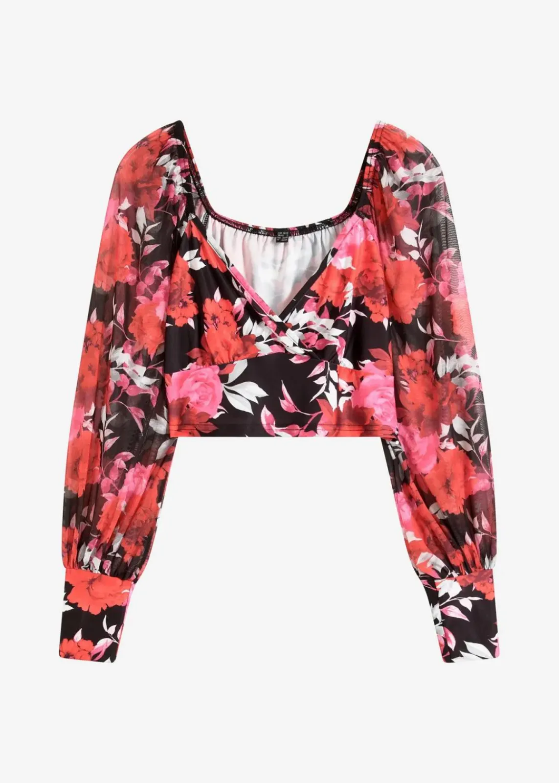 bonprix Bekleidung·Jacken & Mäntel|Blusen & Tuniken^Cropped Blusentop schwarz geblümt