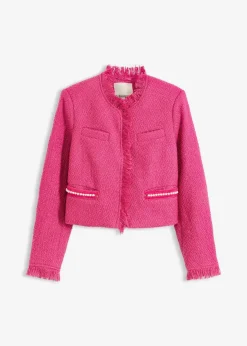 bonprix Bekleidung·Basics|Blazer^Cropped Bouclé-Blazer pink