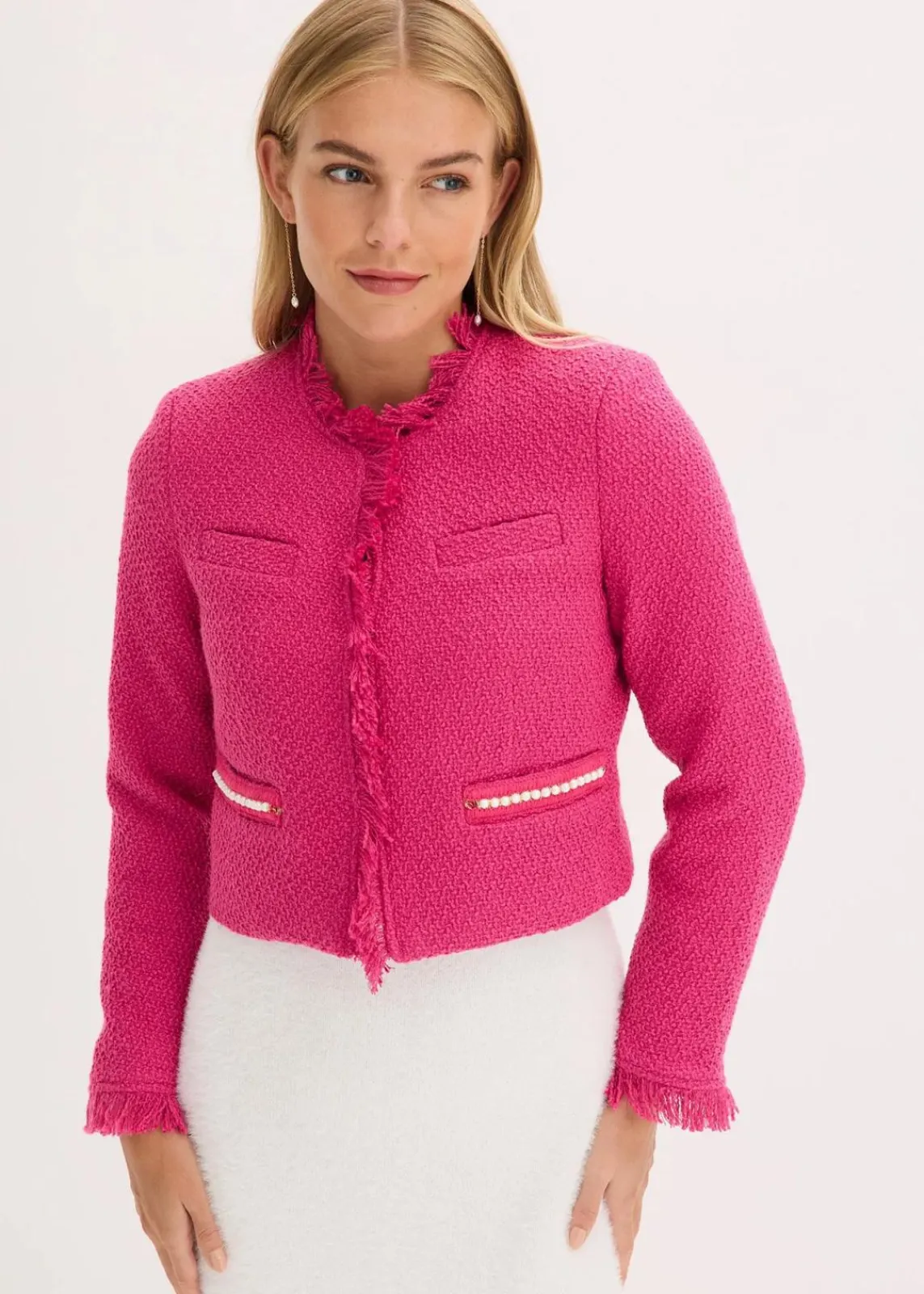 bonprix Bekleidung·Basics|Blazer^Cropped Bouclé-Blazer pink