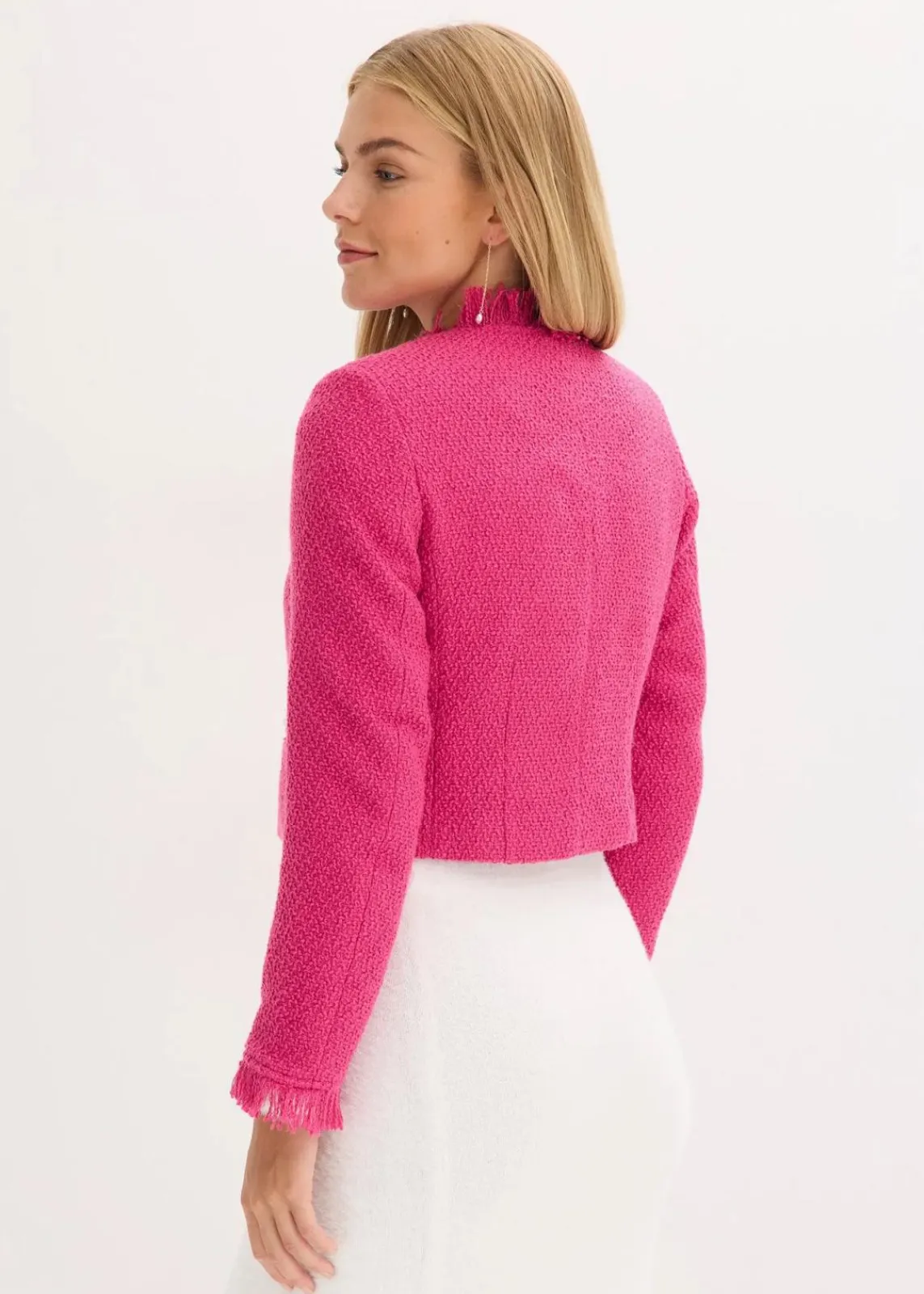 bonprix Bekleidung·Basics|Blazer^Cropped Bouclé-Blazer pink