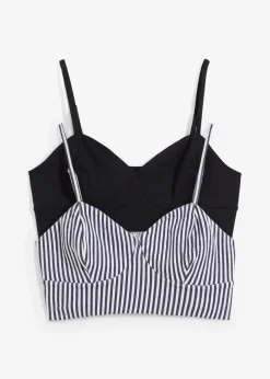bonprix Shirts & Tops|Nachhaltigere Materialien^Cropped Top aus reiner Bio-Baumwolle (2er Pack) weiß/dunkelblau gestreift + schwarz