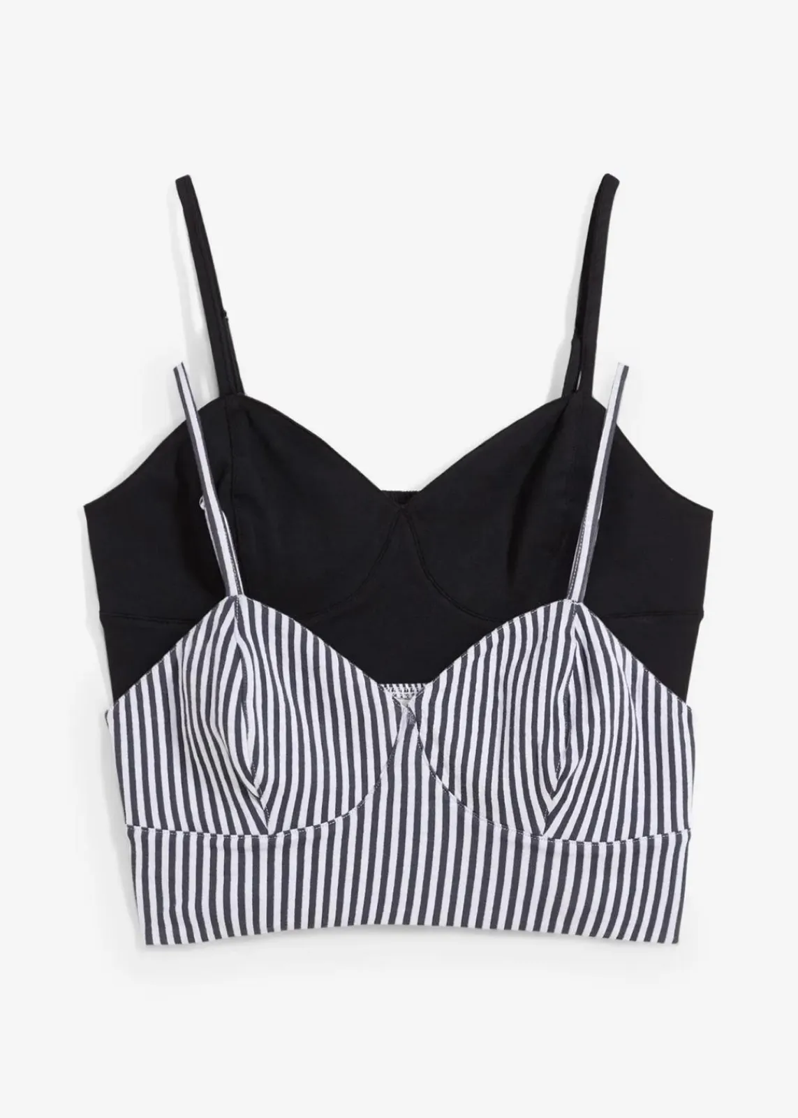 bonprix Shirts & Tops|Nachhaltigere Materialien^Cropped Top aus reiner Bio-Baumwolle (2er Pack) weiß/dunkelblau gestreift + schwarz