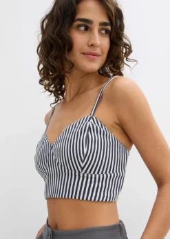 bonprix Shirts & Tops|Nachhaltigere Materialien^Cropped Top aus reiner Bio-Baumwolle (2er Pack) weiß/dunkelblau gestreift + schwarz