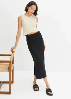 bonprix Shirts & Tops|Nachhaltigere Materialien^Cropped Top aus weichem Baumwoll-Mix hellsand