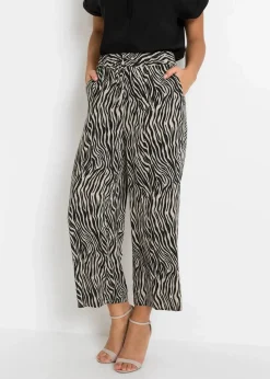 bonprix Bekleidung·Kleider|Hosen^Culotte aus fließender Viskose schwarz/sand zebra bedruckt