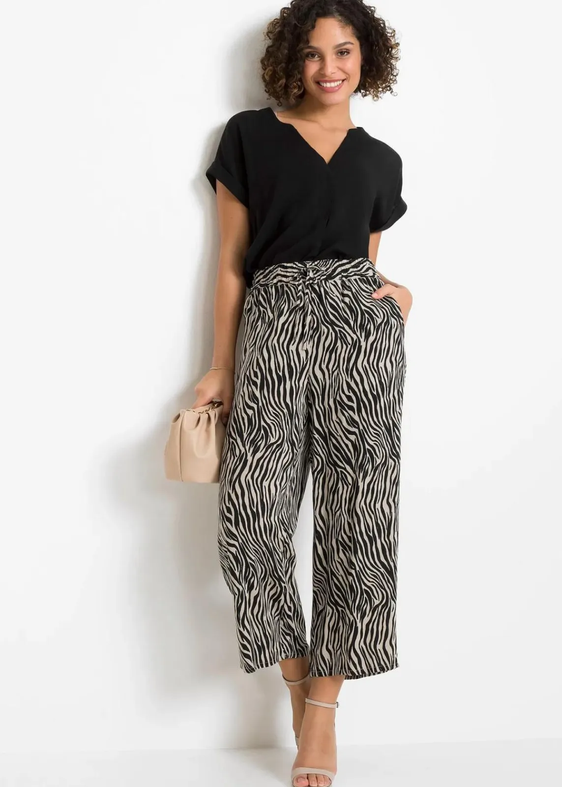 bonprix Bekleidung·Kleider|Hosen^Culotte aus fließender Viskose schwarz/sand zebra bedruckt