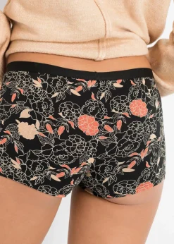 bonprix Wäsche·Baumwollunterwäsche|Wäsche·Höschen^Damen Boxer (4er Pack) schwarz gebluemt + schwarz + melba