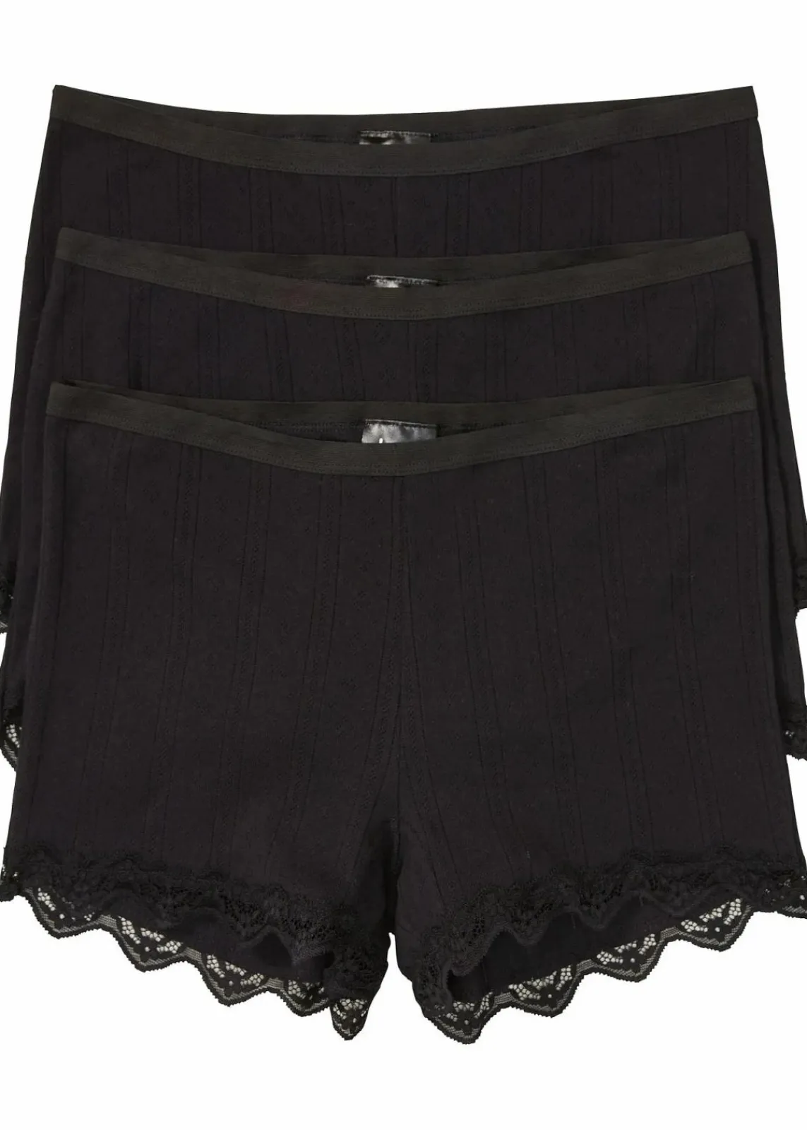 bonprix Wäsche·Baumwollunterwäsche|Wäsche·Höschen^Damen Boxer aus leichter Baumwolle mit Spitze (3er Pack) schwarz