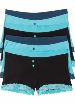 bonprix Wäsche·Baumwollunterwäsche|Wäsche·Höschen^Damen Boxer (4er Pack) aqua + schwarz