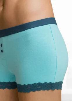 bonprix Wäsche·Baumwollunterwäsche|Wäsche·Höschen^Damen Boxer (4er Pack) aqua + schwarz
