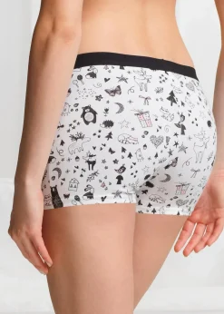 bonprix Wäsche·Baumwollunterwäsche|Wäsche·Höschen^Damen Boxer (4er Pack) schwarz + weiß bedruckt