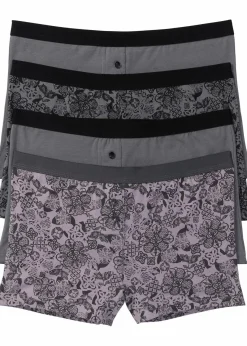 bonprix Wäsche·Baumwollunterwäsche|Wäsche·Höschen^Damen Boxer (4er Pack) flieder + rauchgrau bedruckt