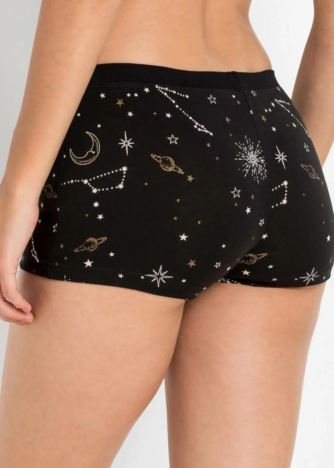 bonprix Wäsche·Baumwollunterwäsche|Wäsche·Höschen^Damen Boxer (4er Pack) schwarz + wollweiß + gold bedruckt