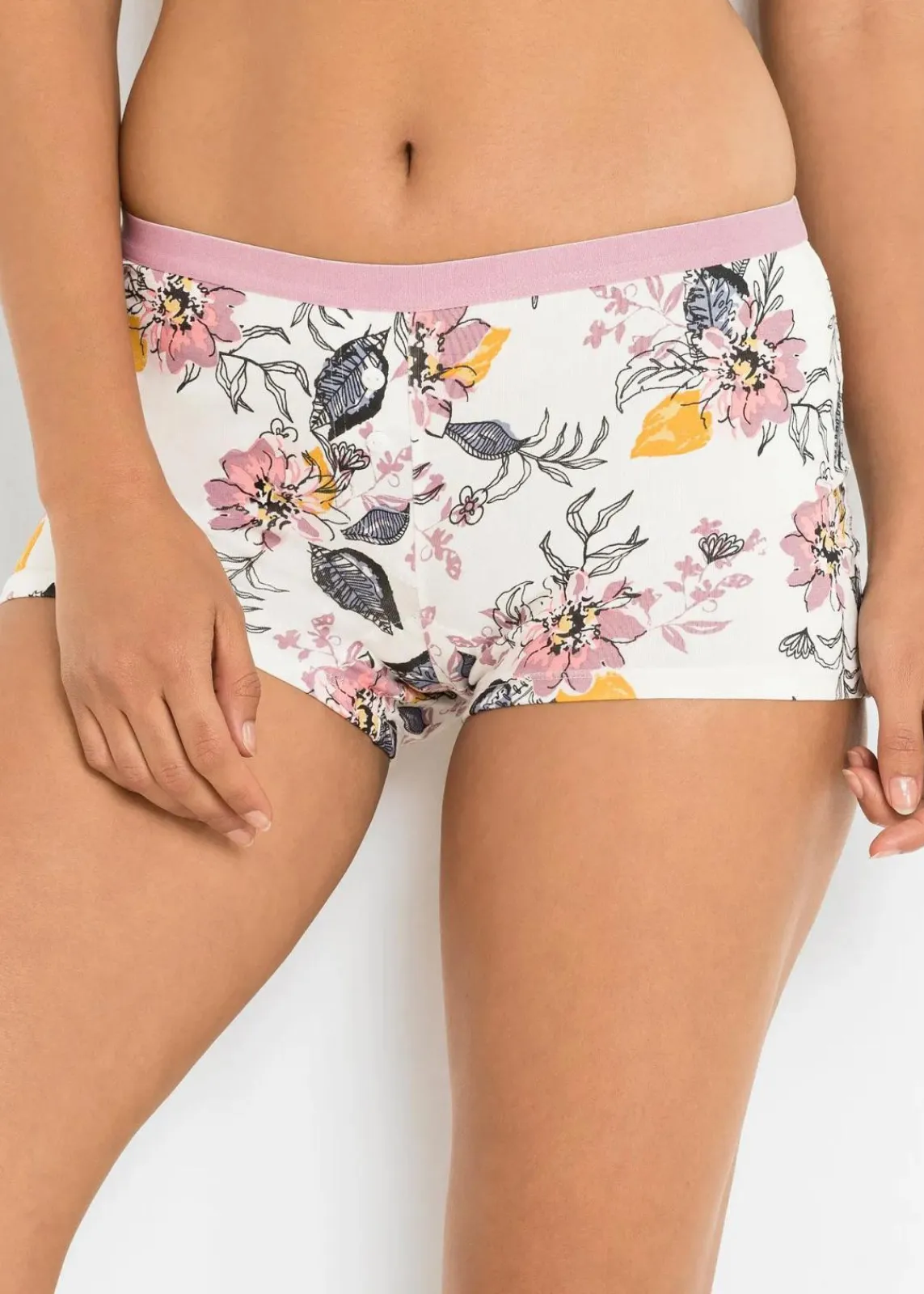 bonprix Wäsche·Baumwollunterwäsche|Wäsche·Höschen^Damen Boxer (4er Pack) ecru bedruckt + altrosé + nachtblau