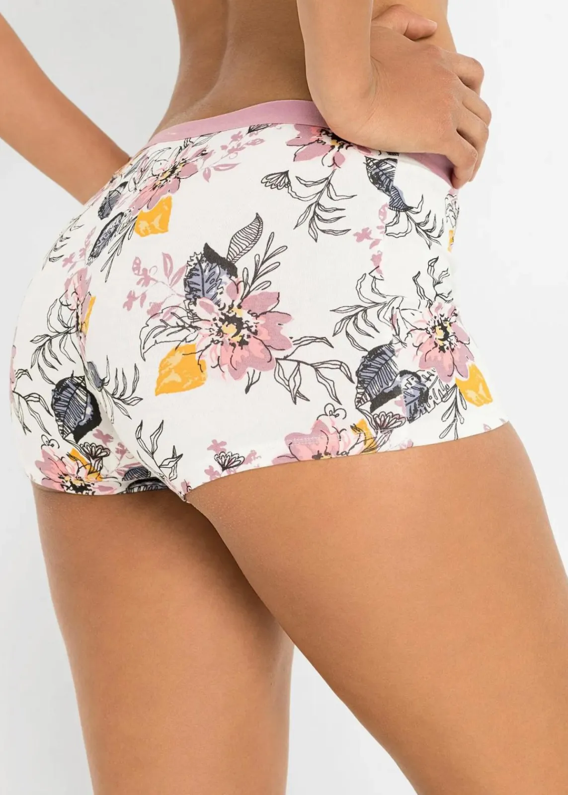 bonprix Wäsche·Baumwollunterwäsche|Wäsche·Höschen^Damen Boxer (4er Pack) ecru bedruckt + altrosé + nachtblau