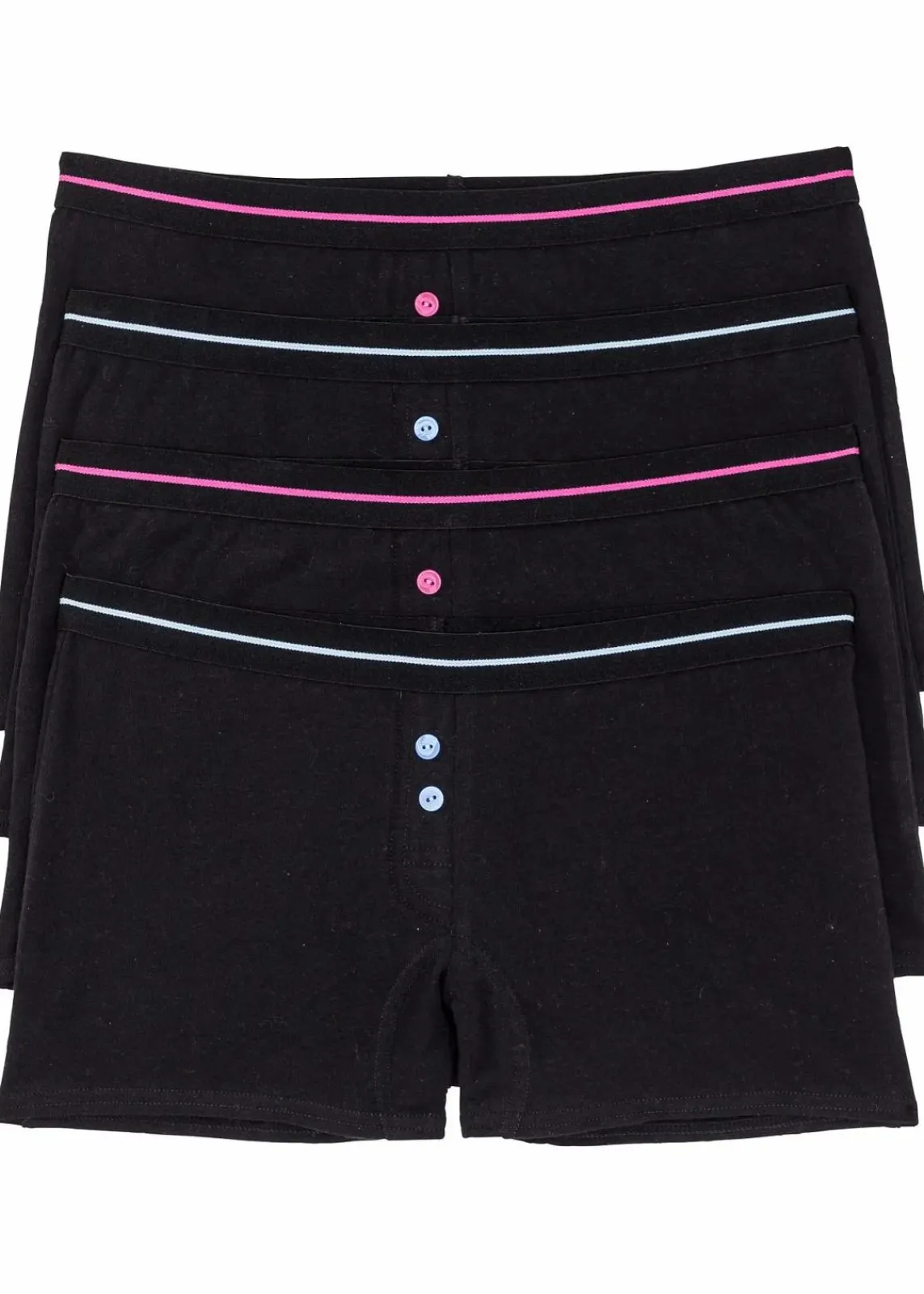 bonprix Wäsche·Baumwollunterwäsche|Wäsche·Höschen^Damen Boxer (4er Pack) schwarz + pink + blau