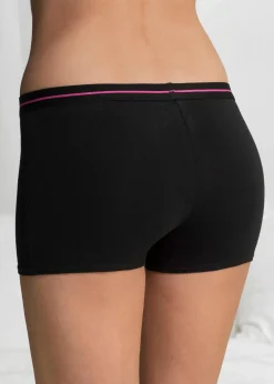 bonprix Wäsche·Baumwollunterwäsche|Wäsche·Höschen^Damen Boxer (4er Pack) schwarz + pink + blau
