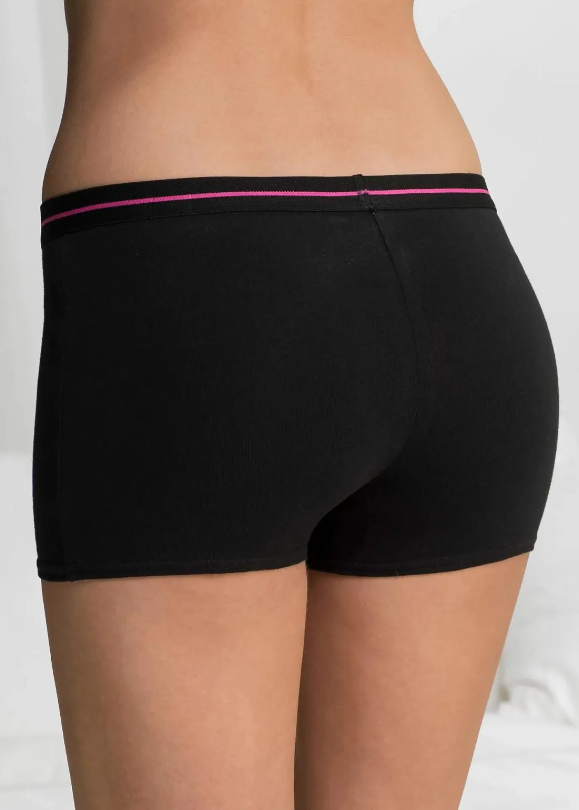 bonprix Wäsche·Baumwollunterwäsche|Wäsche·Höschen^Damen Boxer (4er Pack) schwarz + pink + blau