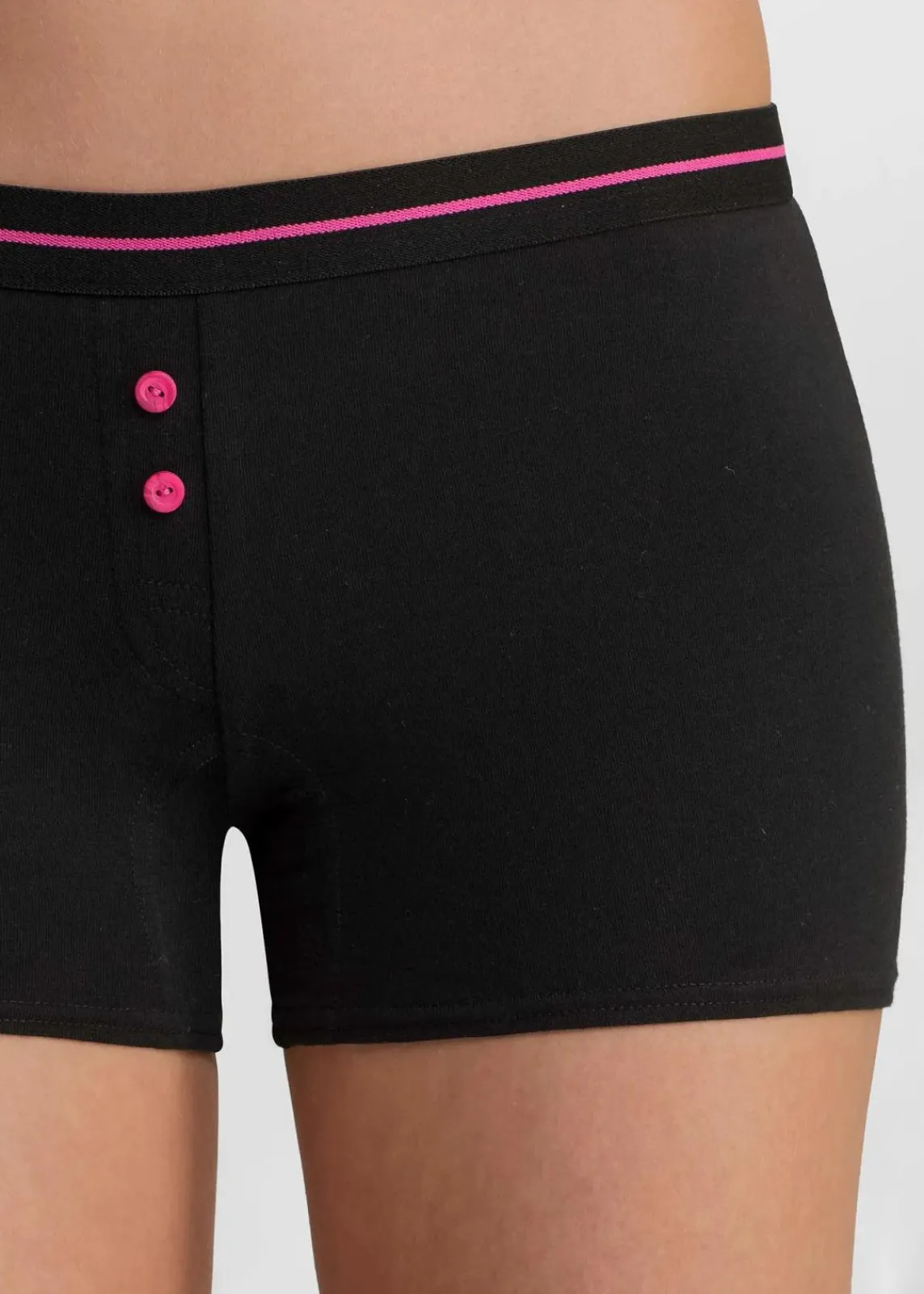 bonprix Wäsche·Baumwollunterwäsche|Wäsche·Höschen^Damen Boxer (4er Pack) schwarz + pink + blau