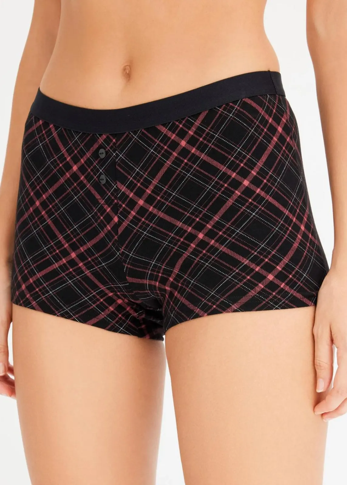 bonprix Wäsche·Baumwollunterwäsche|Wäsche·Höschen^Damen Boxer mit Baumwolle (4er Pack) #schwarz kariert + schwarz