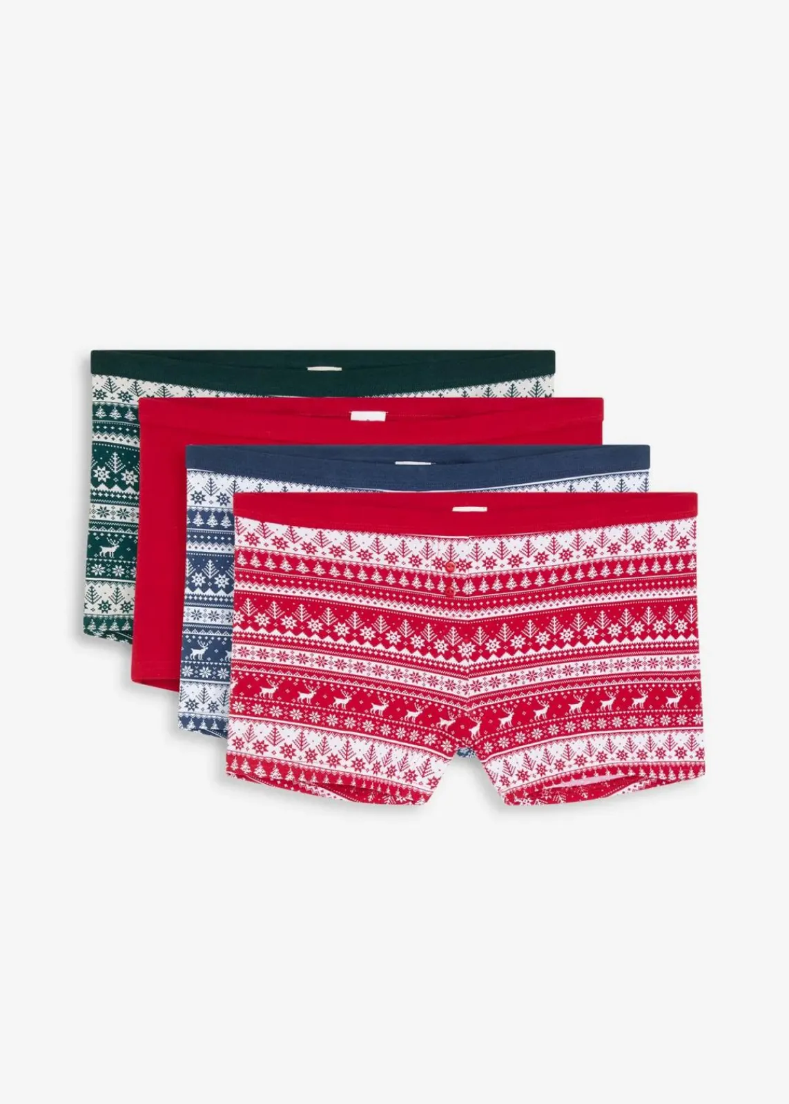 bonprix Wäsche·Baumwollunterwäsche|Wäsche·Höschen^Damen Boxer mit Bio-Baumwolle (4er Pack) blau gemustert + rot gemustert + grün gemustert