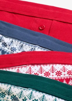 bonprix Wäsche·Baumwollunterwäsche|Wäsche·Höschen^Damen Boxer mit Bio-Baumwolle (4er Pack) blau gemustert + rot gemustert + grün gemustert