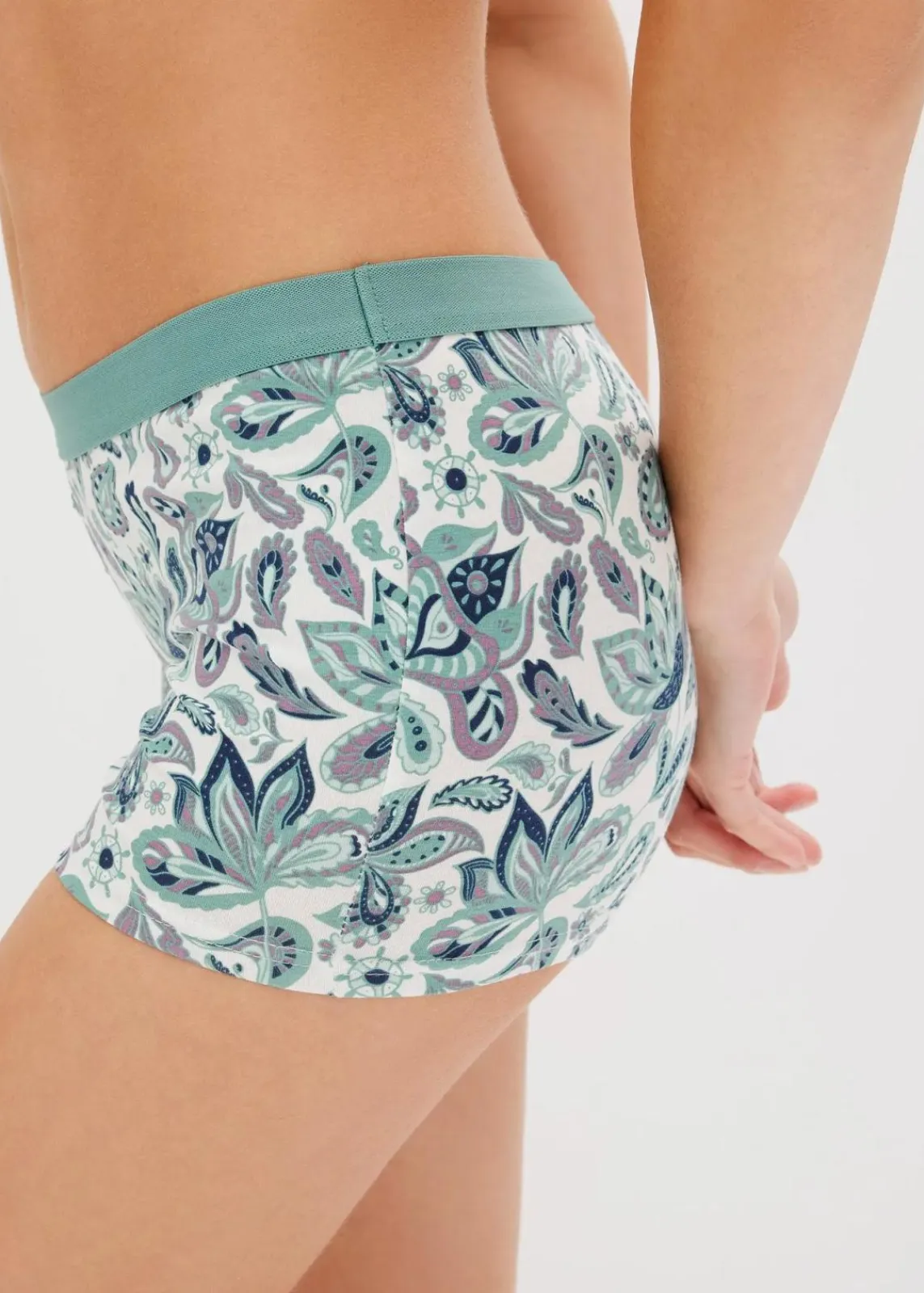 bonprix Wäsche·Baumwollunterwäsche|Wäsche·Höschen^Damen Boxer mit Bio-Baumwolle (4er Pack) dunkelblau/rauchsalbei bedruckt + dunkelblau + rauchsalbei