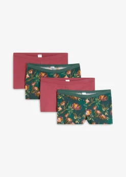 bonprix Wäsche·Baumwollunterwäsche|Nachhaltigere Materialien^Damen Boxer mit Bio-Baumwolle (4er Pack) mattgruen geblümt + waldbeere