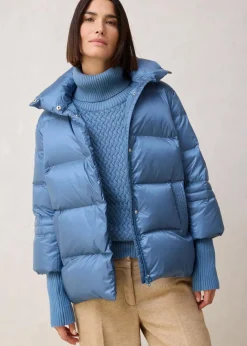 bonprix Bekleidung·Hosen|Premium^Daunenjacke mit recycelten Daunen​ und Strickärmeln wellenblau