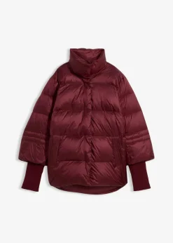 bonprix Jacken & Mäntel|Premium^Daunenjacke mit recycelten Daunen und Strickärmeln dunkelbeere