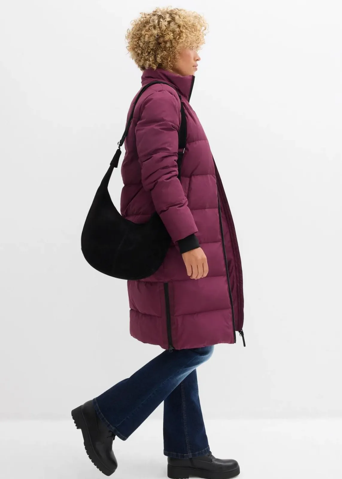 bonprix Bekleidung·Hosen|Nachhaltigere Materialien^Daunenmantel mit recycelter Daune und isolierender Wärmetechnologie aubergine