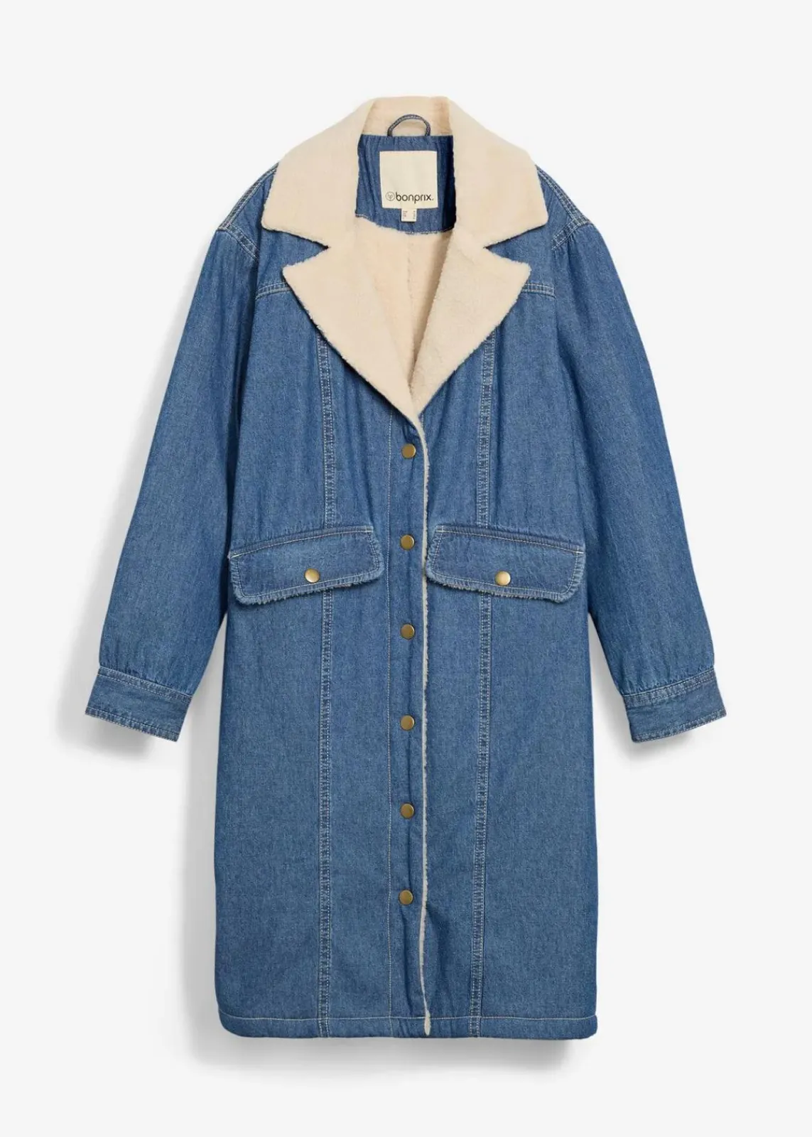 bonprix Bekleidung·Hosen|Jacken & Mäntel^Denim-Wintermantel, warm gefüttert mit Teddy blau denim used
