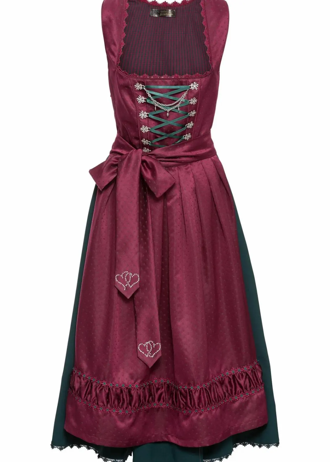 bonprix Kurzgrößen|Bekleidung·Pullover & Strickjacken^Dirndl mit bestickter Satin-Schürze (2-tlg.Set) magenta/tiefgrün/schwarz/mattviolett/wollweiß bedruckt