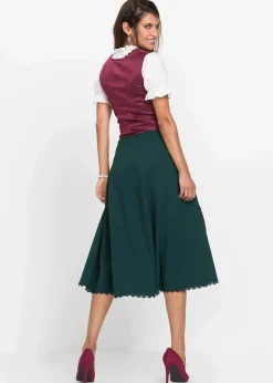 bonprix Kurzgrößen|Bekleidung·Pullover & Strickjacken^Dirndl mit bestickter Satin-Schürze (2-tlg.Set) magenta/tiefgrün/schwarz/mattviolett/wollweiß bedruckt