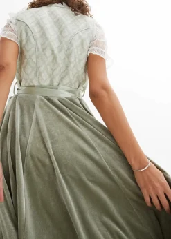 bonprix Kleider|Kurzgrößen^Dirndl mit Jacquard und Stickerei (2-tlg.Set) seegras