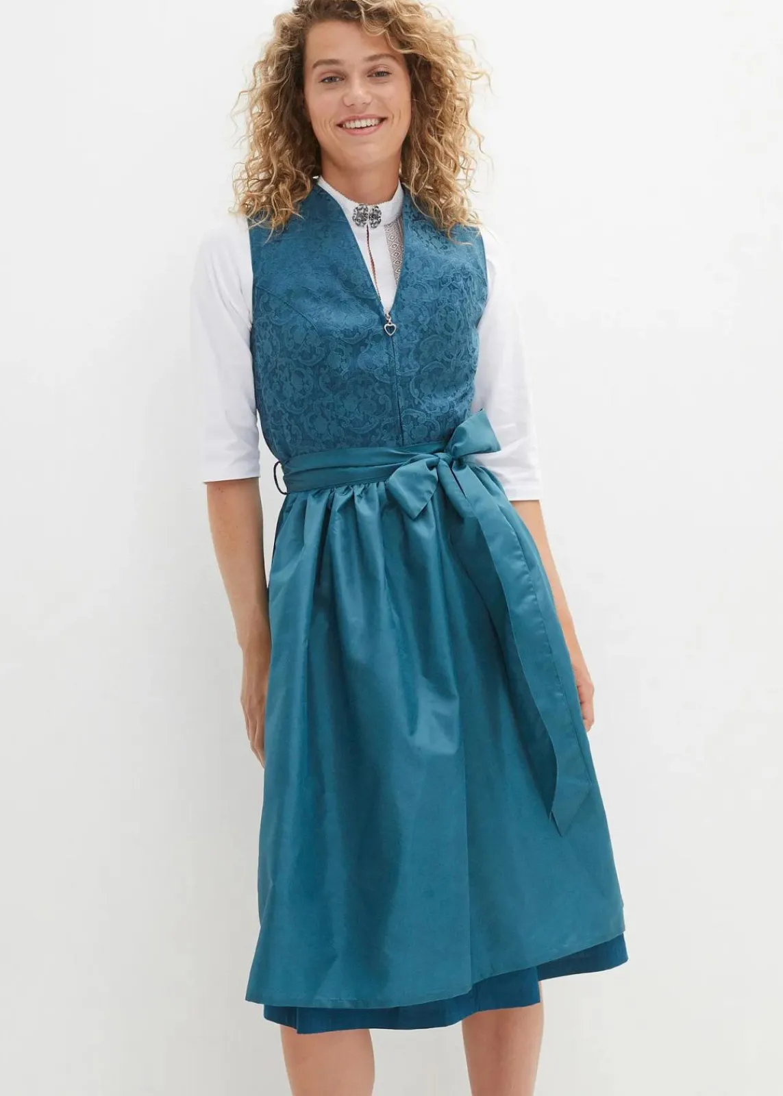 bonprix Bekleidung·Pullover & Strickjacken|Kleider^Dirndl mit Jacquardmuster und Schürze in Midilänge (2-tlg.Set) blaupetrol/mattpetrol