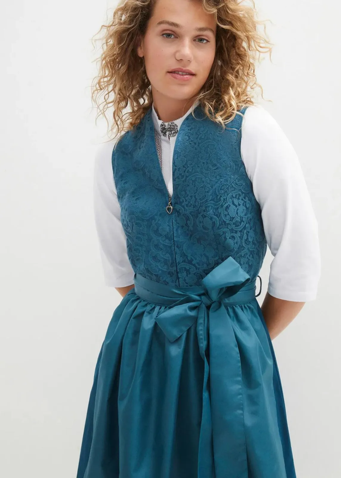 bonprix Bekleidung·Pullover & Strickjacken|Kleider^Dirndl mit Jacquardmuster und Schürze in Midilänge (2-tlg.Set) blaupetrol/mattpetrol