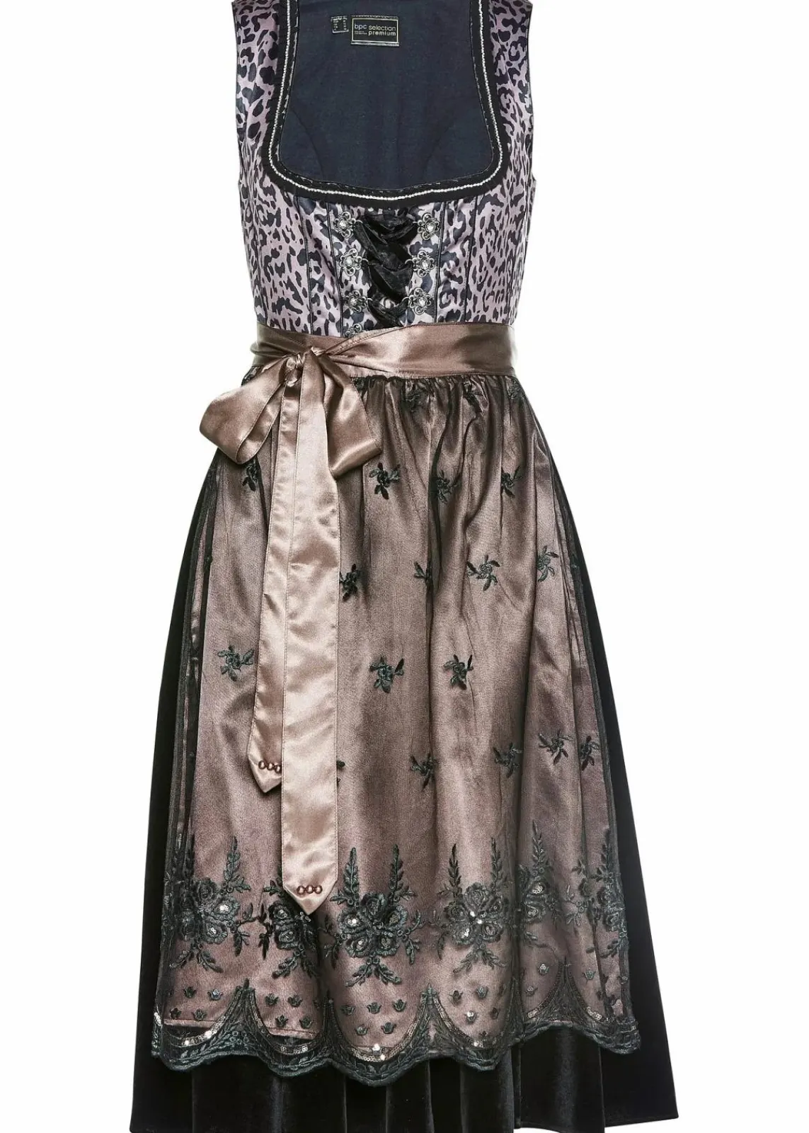 bonprix Kleider|Kurzgrößen^Dirndl mit Leomuster schwarzbedruckt