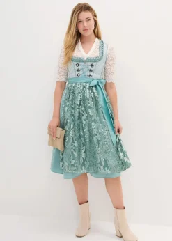 bonprix Kleider|Bekleidung·Pullover & Strickjacken^Dirndl mit Pailletten Schürze (2-tlg.Set) mineralblau