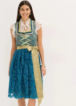 bonprix Kleider|Bekleidung·Pullover & Strickjacken^Dirndl mit Pailletten Schürze (2-tlg.Set) ozeanblau/olivgrün