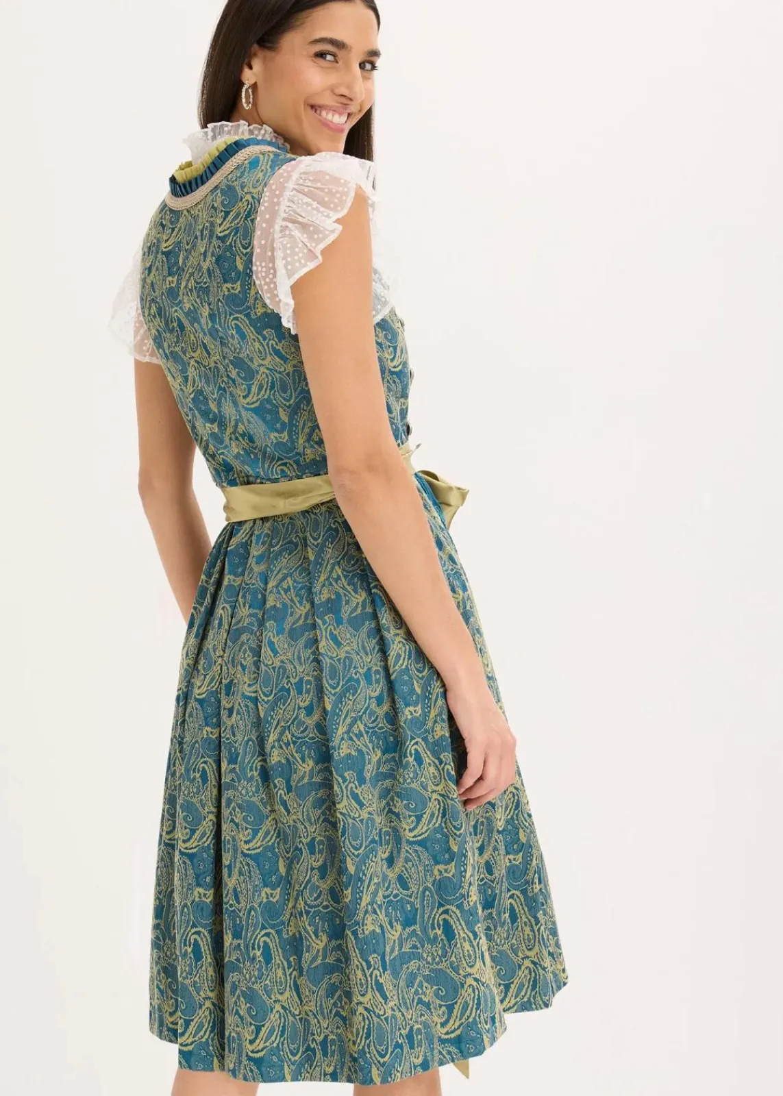 bonprix Kleider|Bekleidung·Pullover & Strickjacken^Dirndl mit Pailletten Schürze (2-tlg.Set) ozeanblau/olivgrün