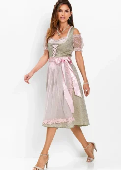 bonprix Bekleidung·Pullover & Strickjacken|Kleider^Dirndl mit Perlen (2-tlg.Set) new khaki/hellrosa/puderrosa bedruckt