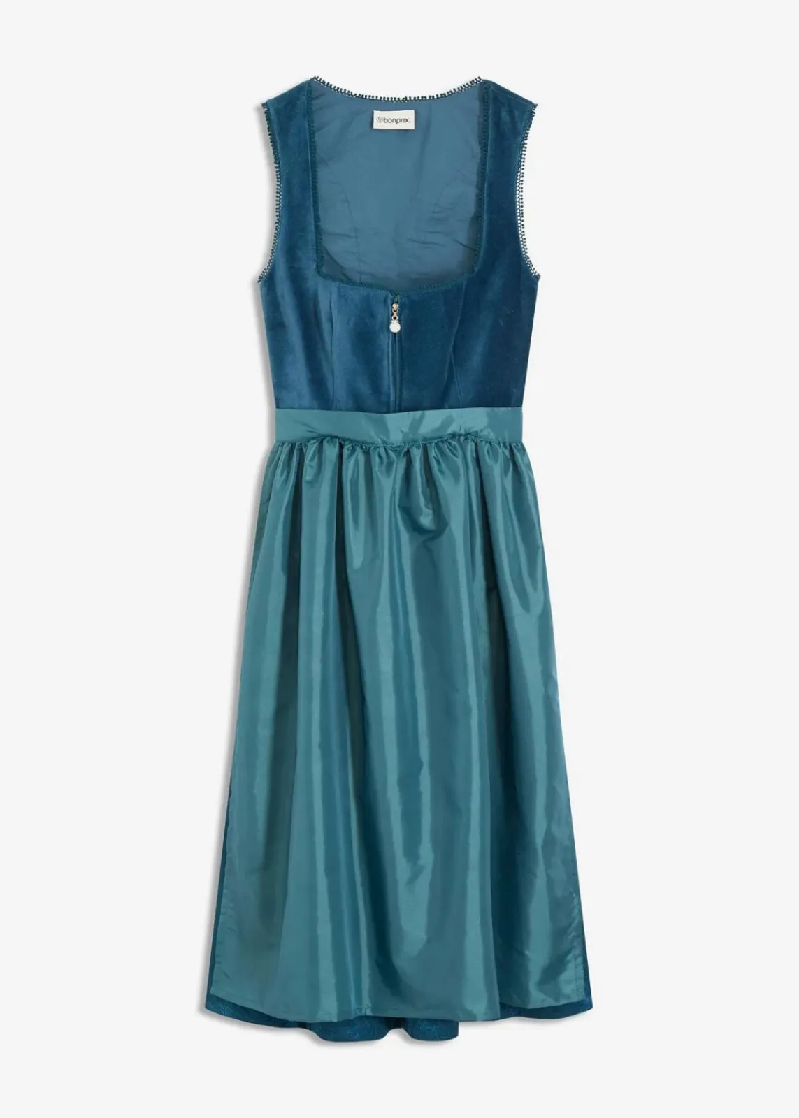 bonprix Bekleidung·Pullover & Strickjacken|Kleider^Dirndl mit Samt in Midilänge (2-tlg.Set) ozeanblau